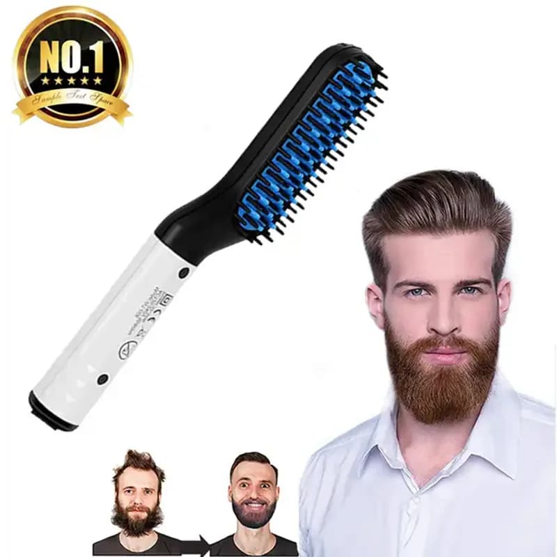 Portable multi-functional electric beard/straightening brush comb, hot tool hair flat curling iron, quick beard grooming