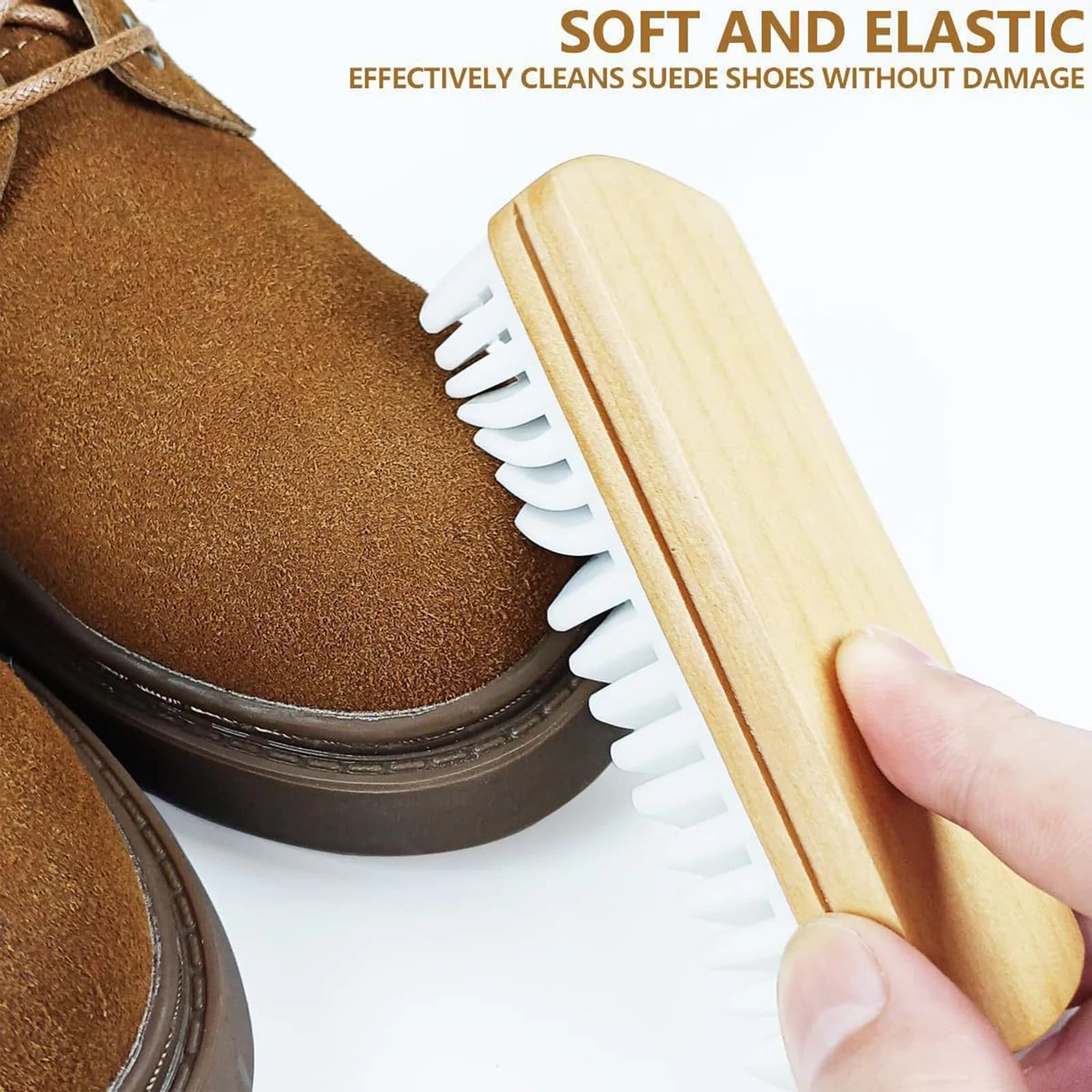 Set di spazzole per scarpe da 3 pezzi per la pulizia della pelle con manico in legno e testa in gomma, strumenti per la cura delle scarpe domestiche