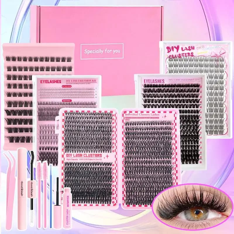 Kit Ciglia: Wall sticker for ASend Seal Eyelashes, Double Toe Grips, Eyelash Collar, Remove-Ciglia, Piegaciglia, Brush and Tools