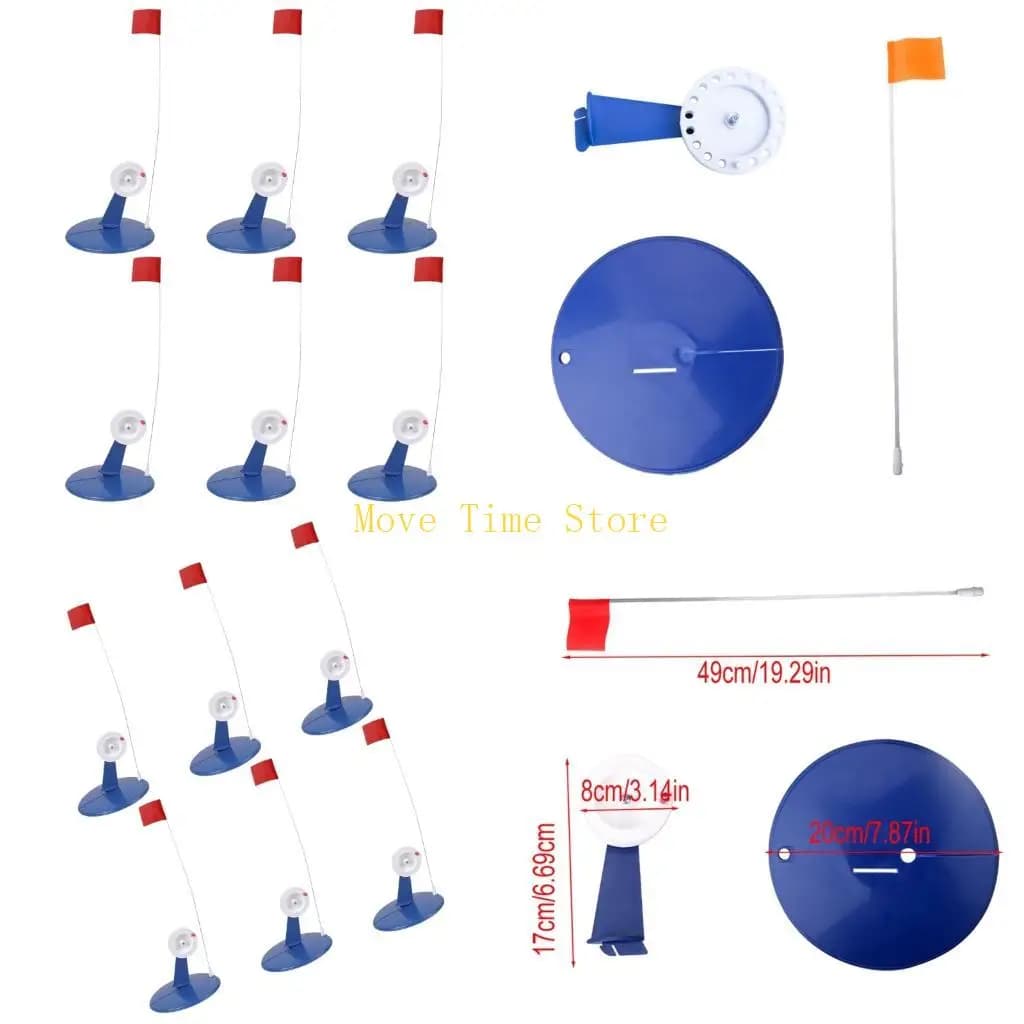 92ME Pack of 6 ice fishing flags Cold-resistant winter fishing set, fishing flags on