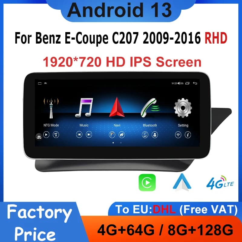 Video Stereo Per Mercedes Benz E Coupe 2 Porte C207 E207 2009-2015 RHD Android 13 Auto Lettore Multimediale Auto Radio Carplay GPS