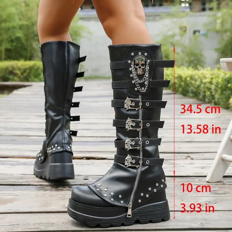 Nuove donne piattaforma piatta scarpa con cerniera punta tonda stivaletti alti al ginocchio comodi stivali da esterno antiscivolo outdoor Zapatos De Mujer