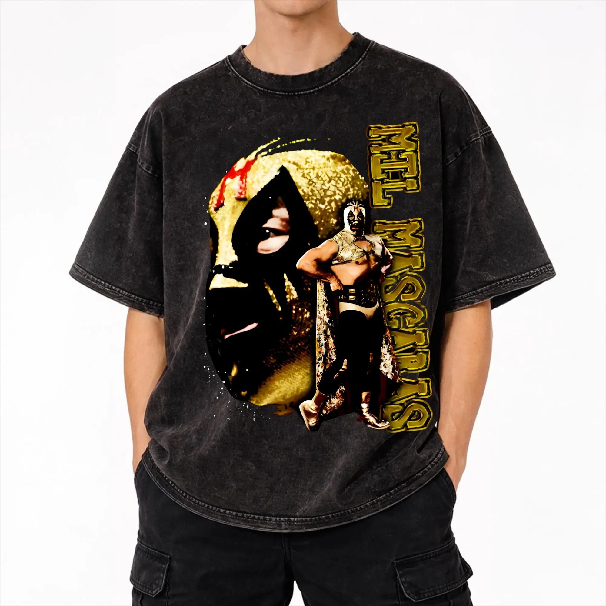 T-Shirt con Stampa Mil Mascaras, Maschera di Lottatore Messicano, Abbigliamento Streetwear Hip Hop per Uomo e Donna, 100% Cotone