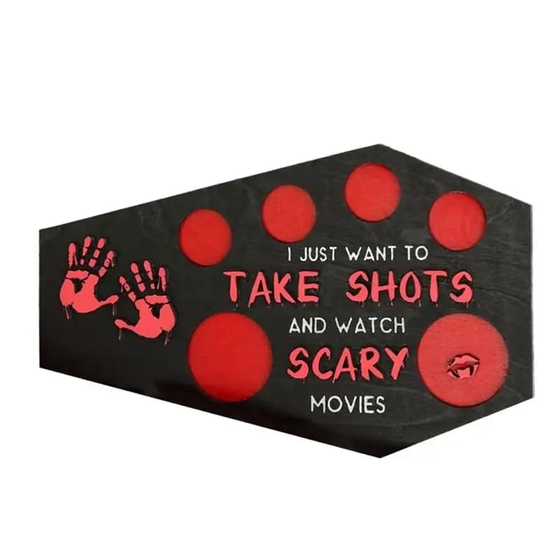 ABGH-Halloween Horror Shot Tray, Vassoio per shot a forma di orrore con fili, Vassoio in legno per bicchierini da shot, Accessori da cucina per shot di vino