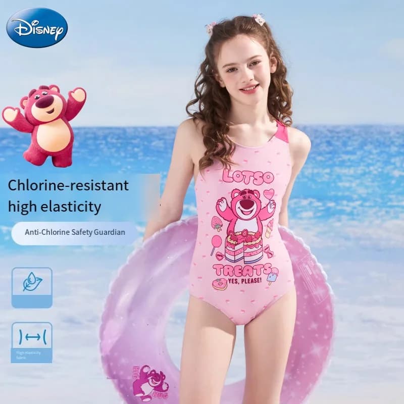 Costume da bagno Lotso Cartoon per ragazza, modello a triangolo, Disney, nuovo, professionale, per allenamento di nuoto, ad asciugatura rapida, senza odori particolari
