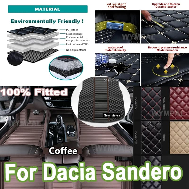 Tappetini per auto antipolvere di lusso per Dacia Sandero III DJF 2020 2021 2022 Tappetini per auto Tapetes Para Interni Accessori auto