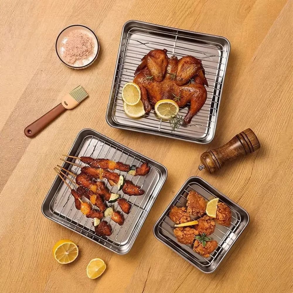 Heat Resistant Non-stick Stainless Steel Baking Board Set, Air Frying Grid, Food Network Basket, Cooking and Roasting Grid