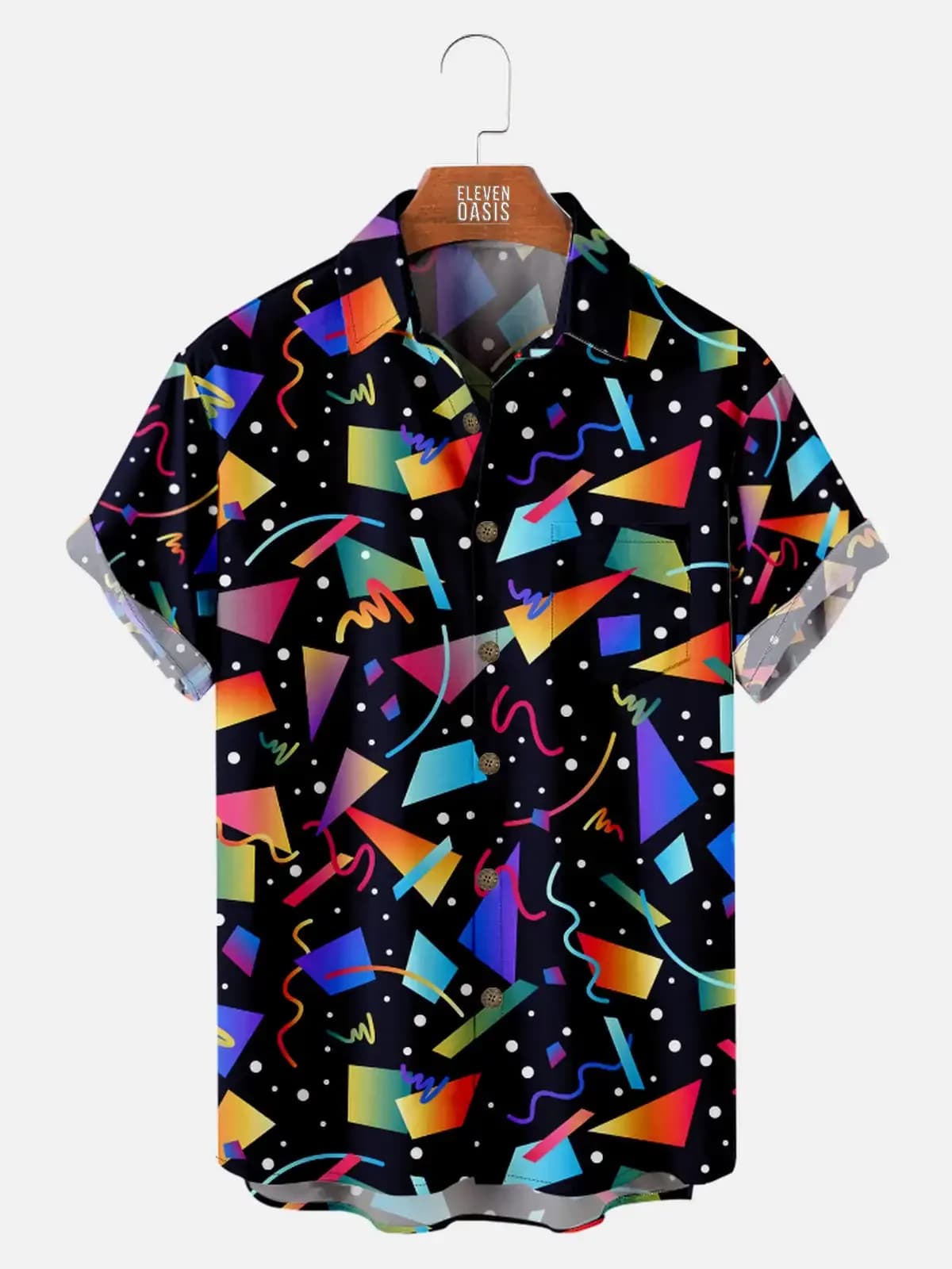 Camicia Unisex Estiva Vintage Anni '90 con Stampa 3D Geometrica Neon Cassette Skateboard Headphone, Camicia con Bottoni per Feste
