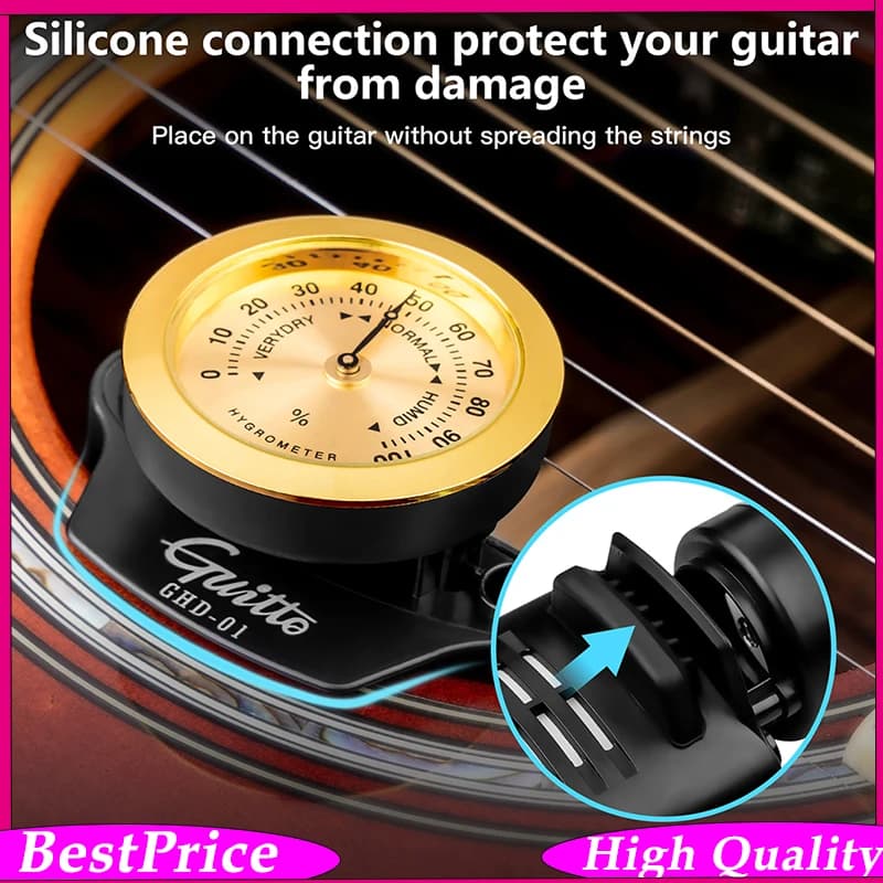 Umidificatore per Chitarra Guitto GHD-01/02/03 con Igrometro ad Alta Precisione, Design 2-in-1 per Chitarra Acustica, Classica e Ukulele