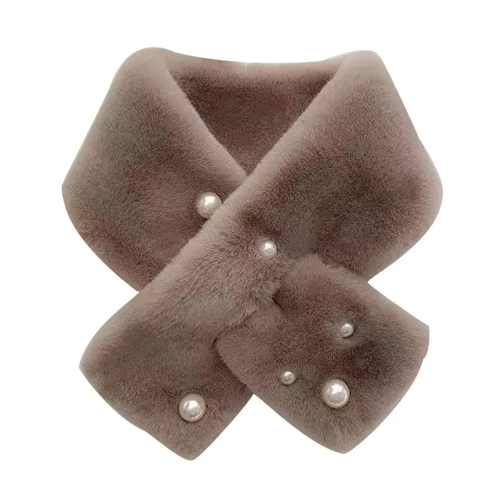 Skills thickened outdoor windscreen Smooth scarves with beads Fur scarf imitation Casual All Match Scarf with cross collar in do-it-your-faced plush