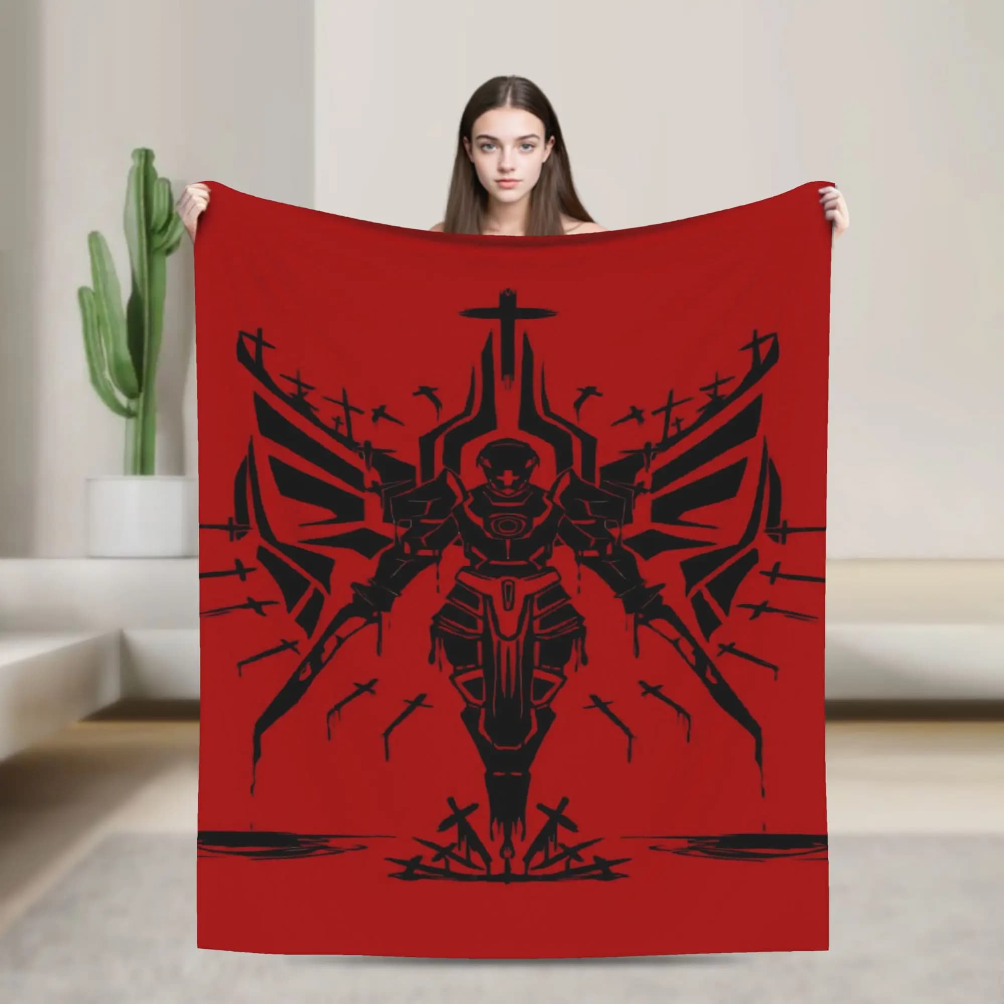 Soft Warm Blanket Travel Black Symbol Design Ultrakill Shooting Game Throw Blanket Flannel Bedspread For Bedroom Sofa Bed Cover