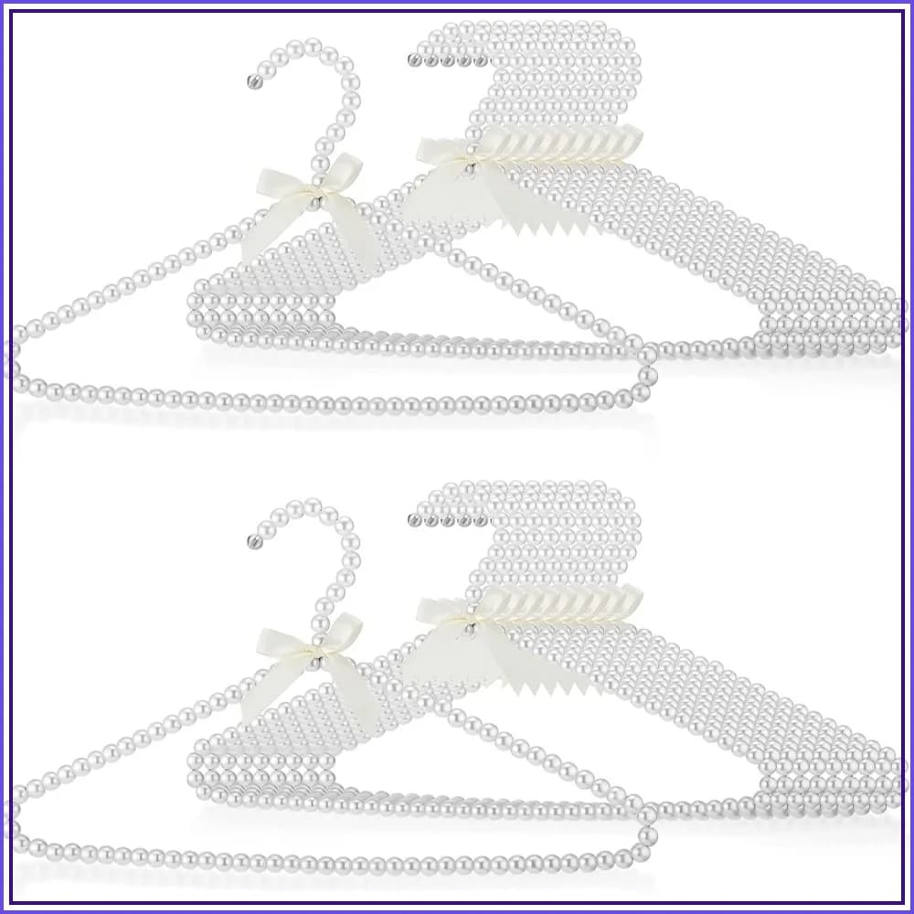 20 Pezzi Appendiabiti Eleganti in Metallo da 16 Pollici con Perle e Fiocco in Nastro, Standard per Abiti da Sposa, Cappotti e Camicie