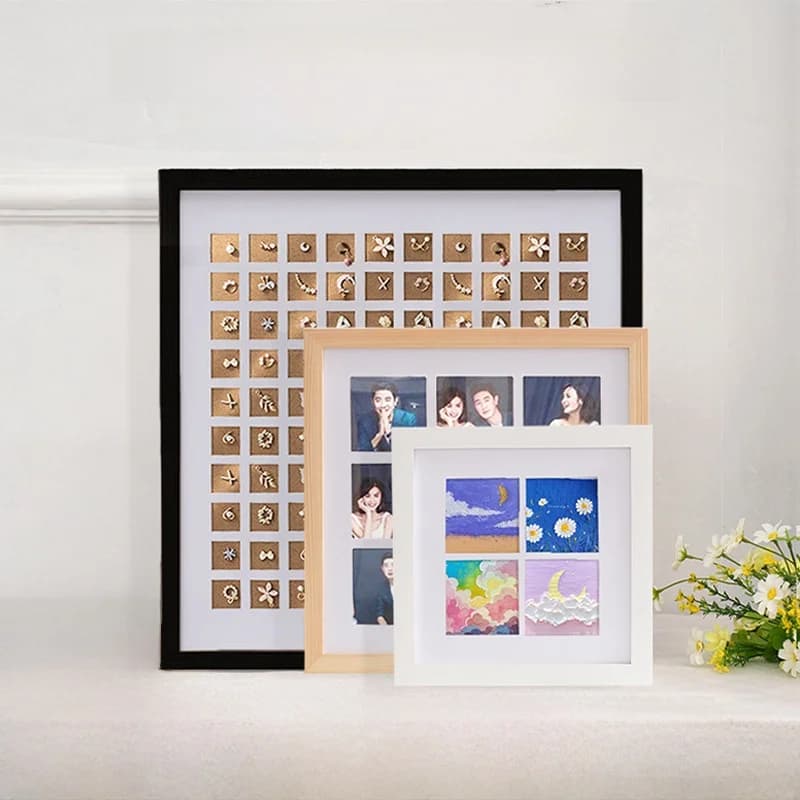 Modern Minimalist Real Wood Picture Frame Display Stand Hand Drawing Four Nine Grids Oil Painting Stick Earring Jewelry Organ...