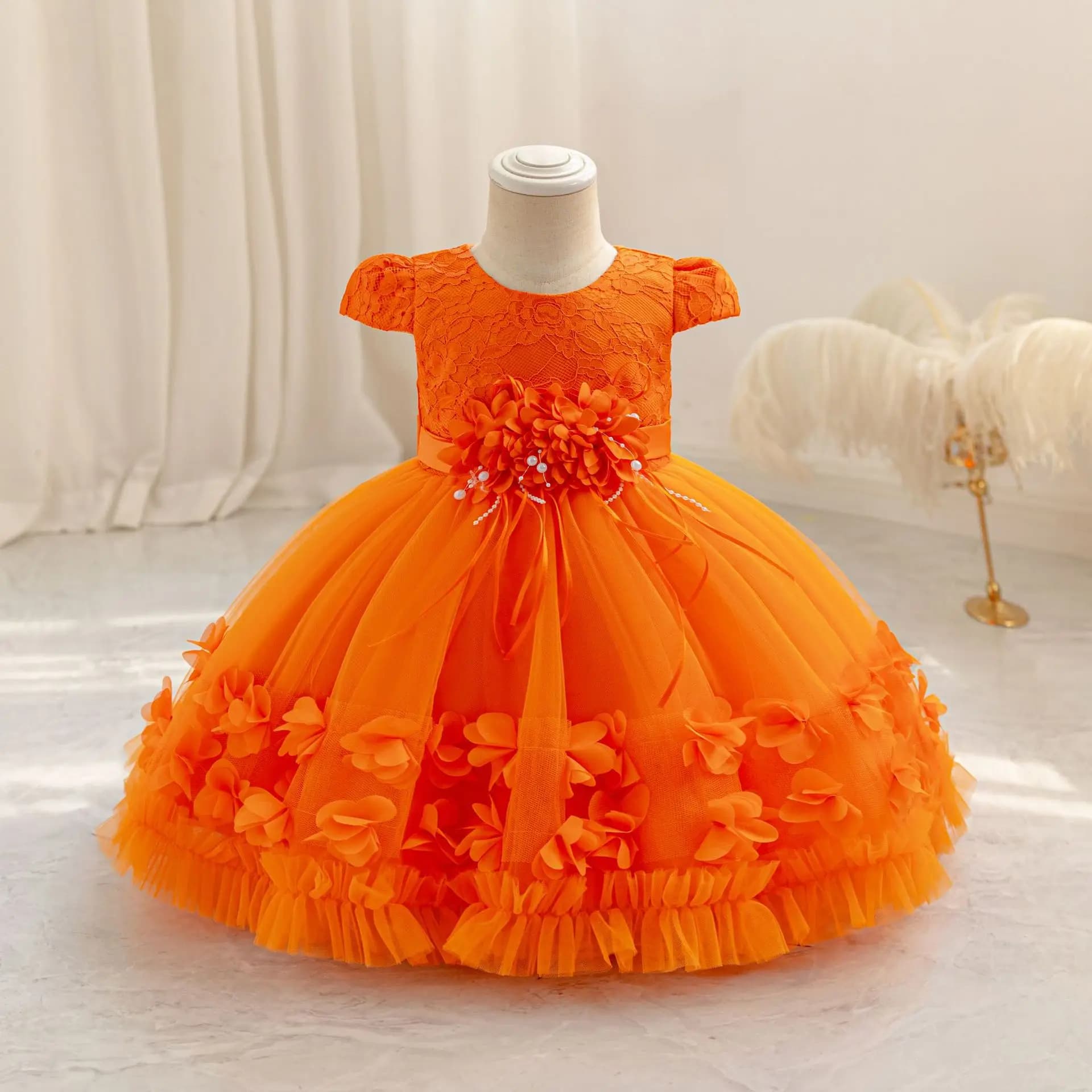 Abito da festa da principessa infantile per occasioni Abiti da bambina in tulle Tutu Abiti bianchi per bambini 6M- 4 anni