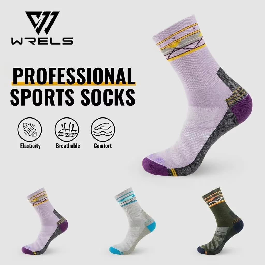 WRELS 1/2/3 Pairs Merino Wool Hiking Socks Breathable Anti Odor Sports Socks Men Women Moisture Wicking Outdoors Running Socks