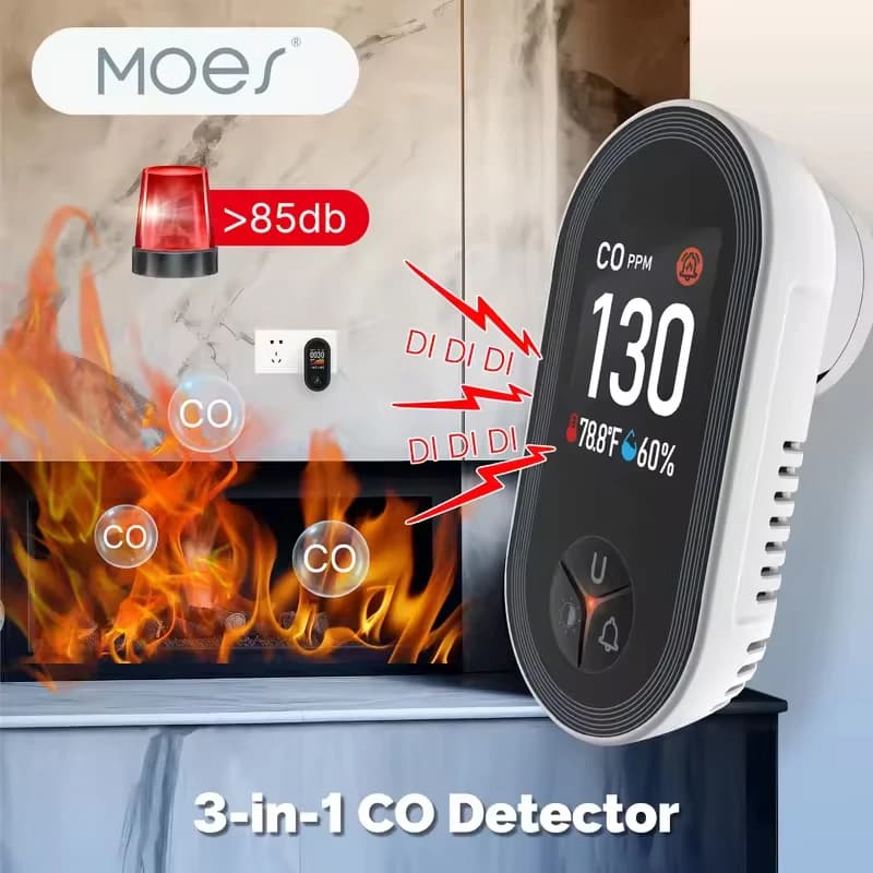 MOES 3in1 Rilevatore di monossido di carbonio Sensore di umidità della temperatura con display Monitor CO integrato Allarme 85db Avviso sonoro