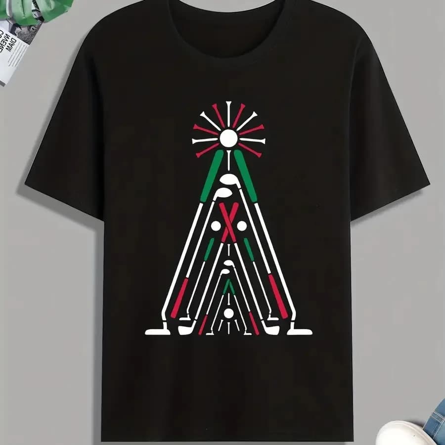 T-shirt con stampa di mazze da golf e tee, tee da uomo, t-shirt casual a maniche corte per l'estate, la primavera e l'autunno, top come regalo, per le persone W