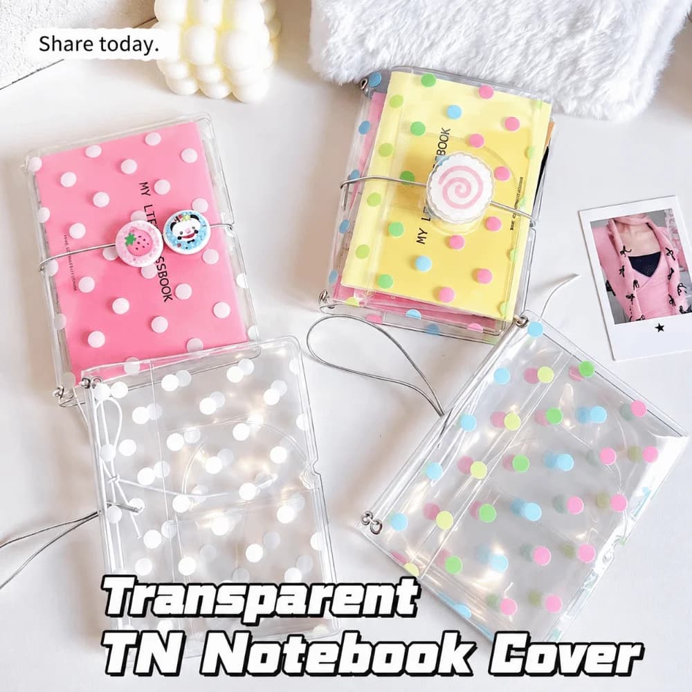 Polka Dot Print Passport Holder Elastic Band Design Transparent TN Notebook Cover Clear Portable Document Organizer Cover Travel