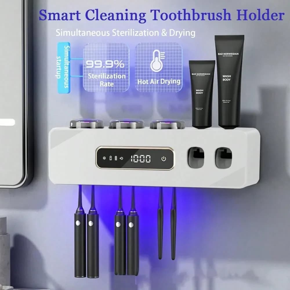 Dispenser per dentifricio, porta spazzolini ricaricabili per bagno, porta spazzolini elettrici da parete con 3 tazze e porta dentifricio