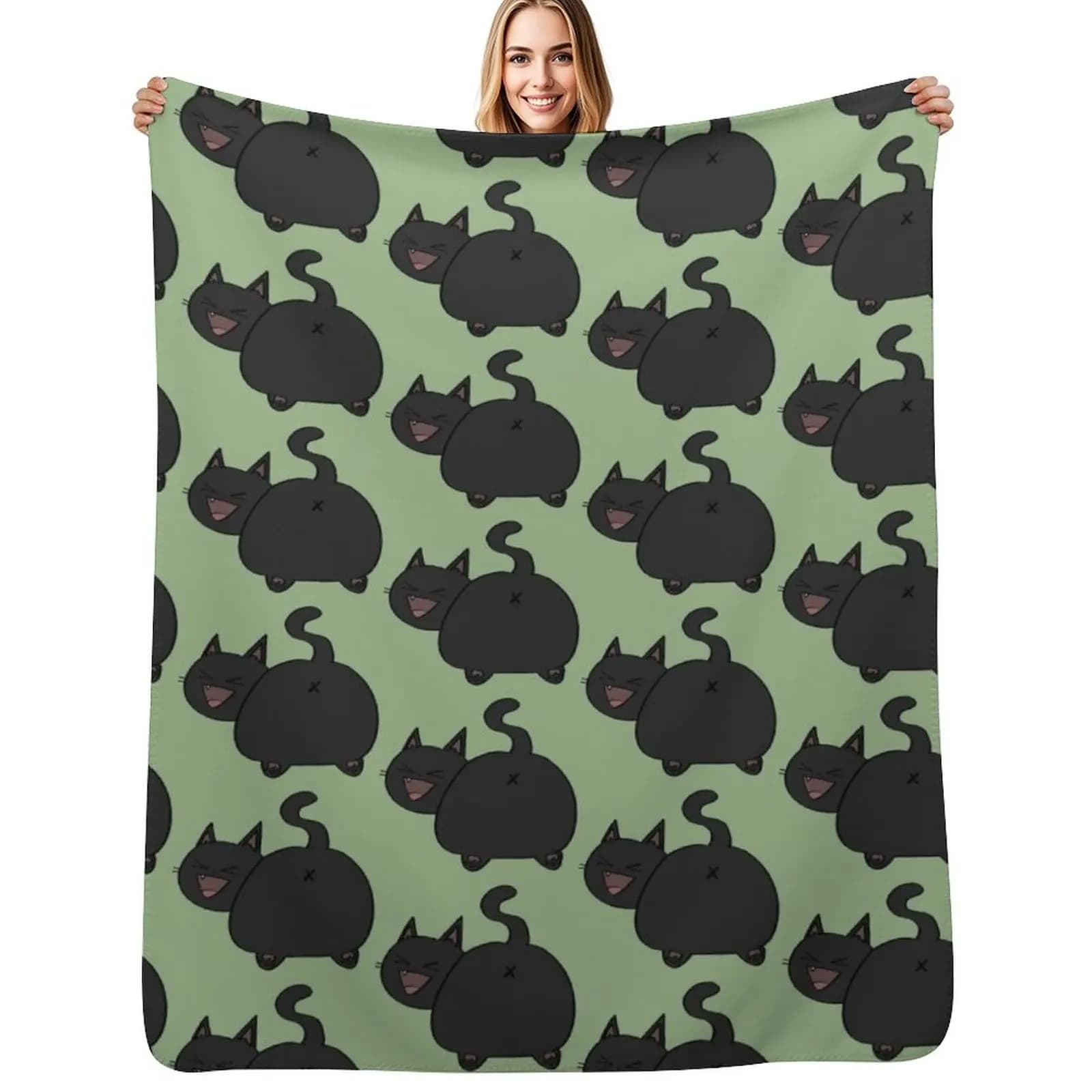 Black Cat Butt Throw Blanket Picnic Thermal Thin Sleeping Bag for winter Bed Blankets