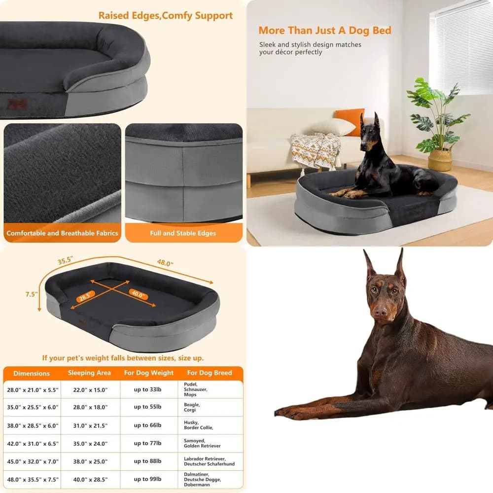 Letto ortopedico per cani di grandi dimensioni con schiuma gel, divano impermeabile, cuscino lavabile, copertura rimovibile, antiscivolo, 48 grigio scuro