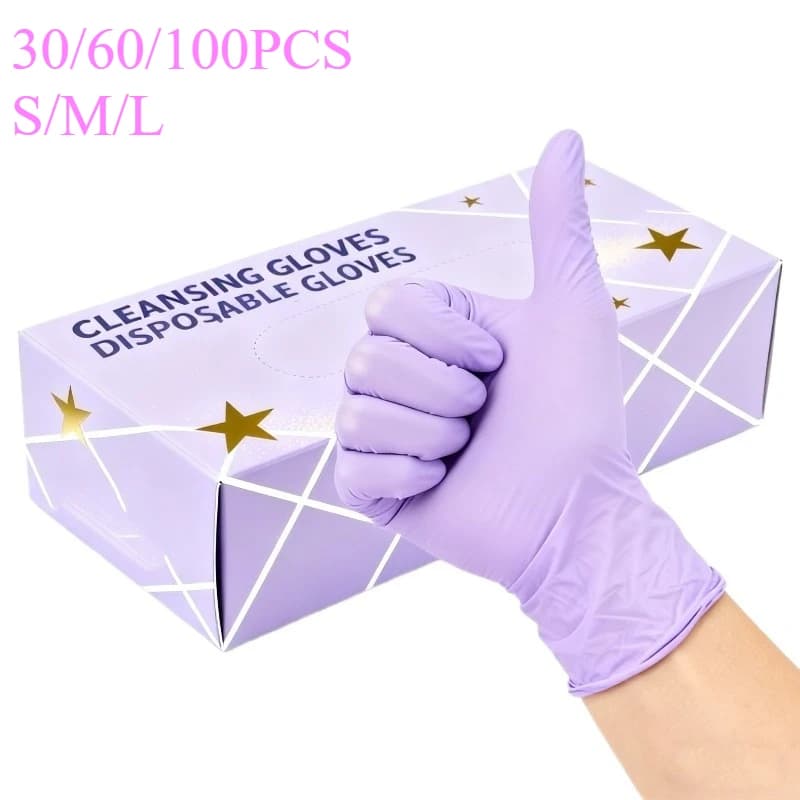 30/60/100PCS Guanti in nitrile viola chiaro Guanti in nitrile per pulizia usa e getta Cucina domestica Lavare i piatti Strumenti per parrucchieri