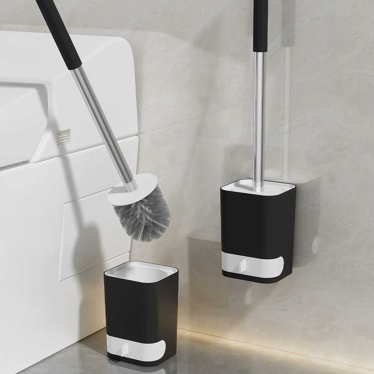 Wall Hanging Toilet Brush Without Dead Corner Wall Mounted Plastic Long Handle Toilet Cleaning Brush Bathroom Cleaning Tool