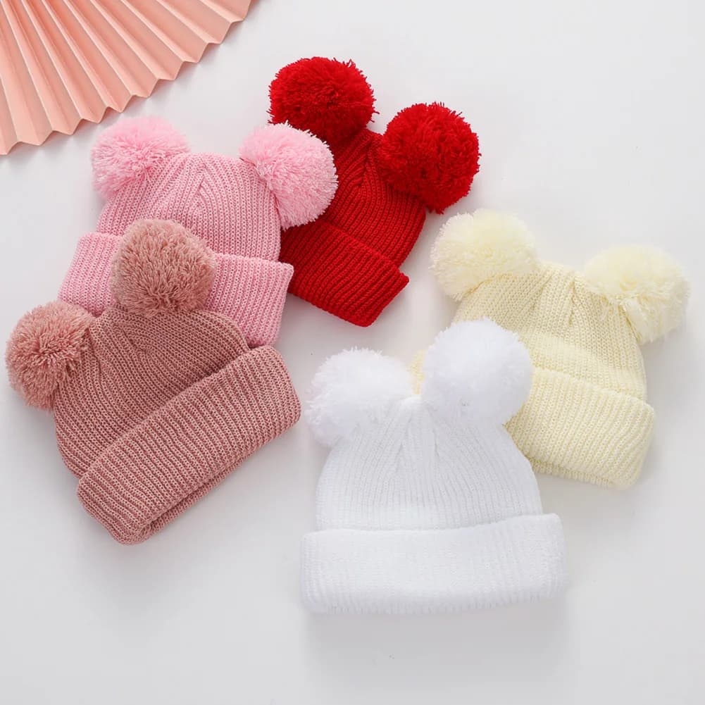 Pom Pom Baby Beanie 0-12Months Solid Knitted Cute Newborn Boys Girls Turban Hats Hospital Bonnets Infant Fall Winter Headwraps