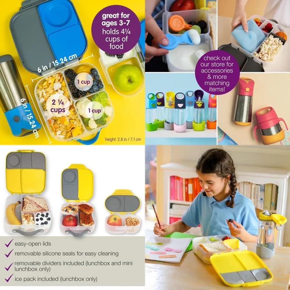 Set pranzo per bambini da 3 pezzi: grande bento box e mini contenitori per pasti in sorbetto al limone per snack scolastici