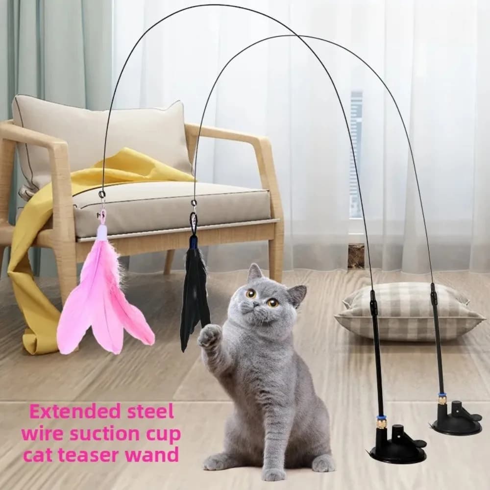 Cat anti-cat scratch toy powerful suction cup cat stick steel wire feather bell cat self-relieving cat tree