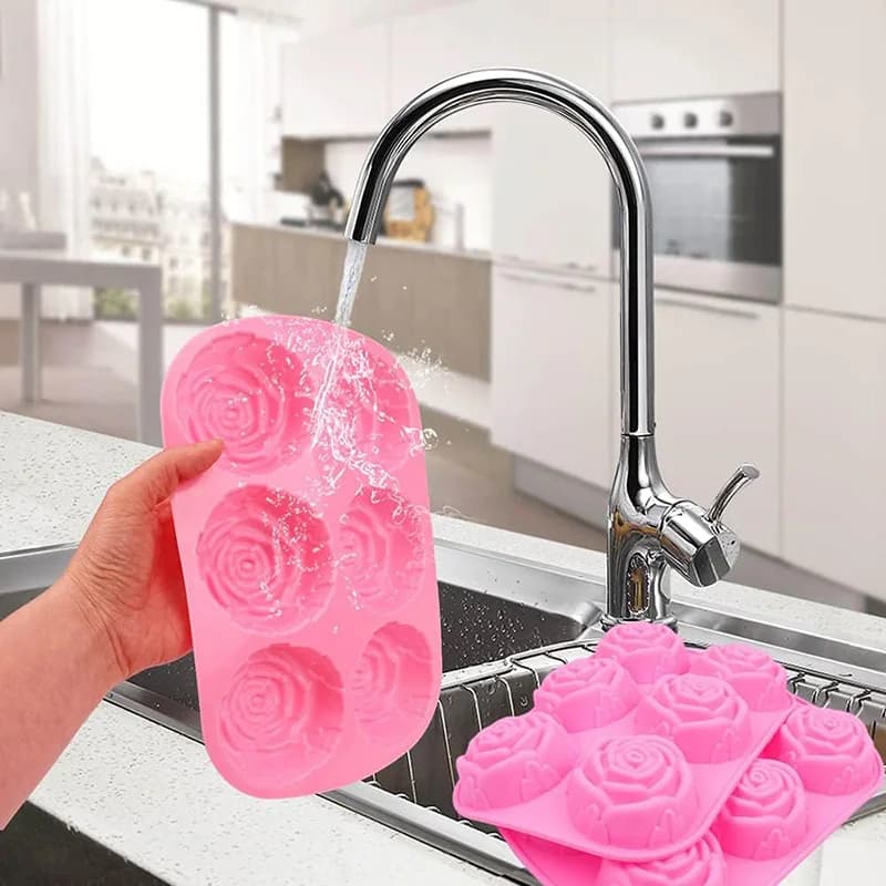 Silicone 6 Fori Fiore Rosa Torta Gelato Stampo Al Cioccolato Sapone 3D Cupcake Bakeware Piatto Da Forno Torta Pan Muffin Stampo