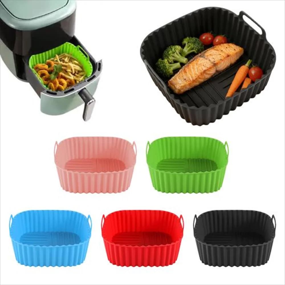 1 rivestimento in silicone riutilizzabile per friggitrice ad aria - quadrato da 8 pollici, facile da pulire e riutilizzabile, complemento perfetto per il contatto con gli alimenti in cucina