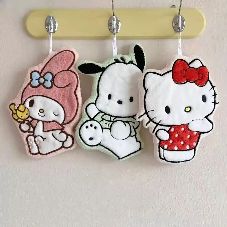 Hello Kitty My Melody Pochacco Cartoon Kawaii Asciugamano per le mani in pile corallo assorbente, decorazione per la cucina, asciugamano per bambini ad asciugatura rapida, regalo