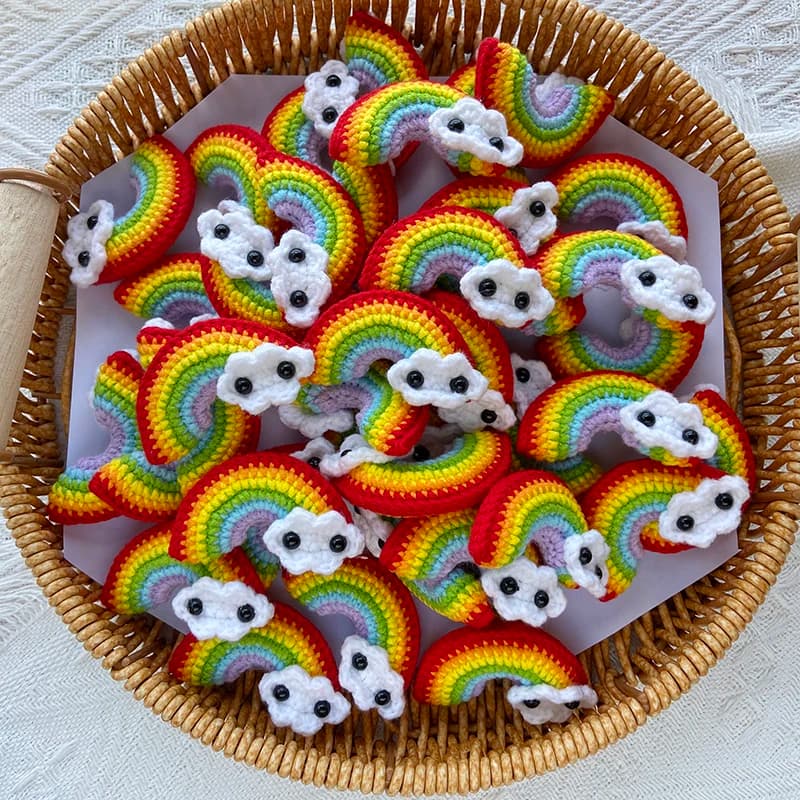 Portachiavi arcobaleno lavorato a maglia fatto a mano, pendenti all'uncinetto a mano, portachiavi in lana, fai da te, decorazione creativa per borse per auto, 5 pezzi, 10 pezzi
