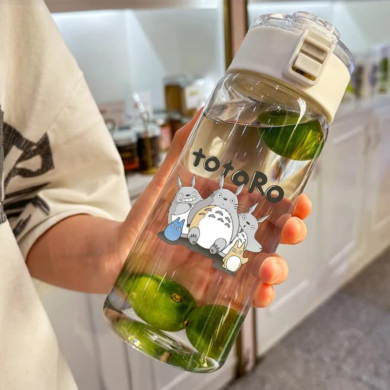 Borraccia Totoro da 600ml, Bicchieri Portatili in Plastica Unisex, Tazza con Stampa di Cartoni Animati, Bottiglie Sportive per Uomo e Donna, Regali