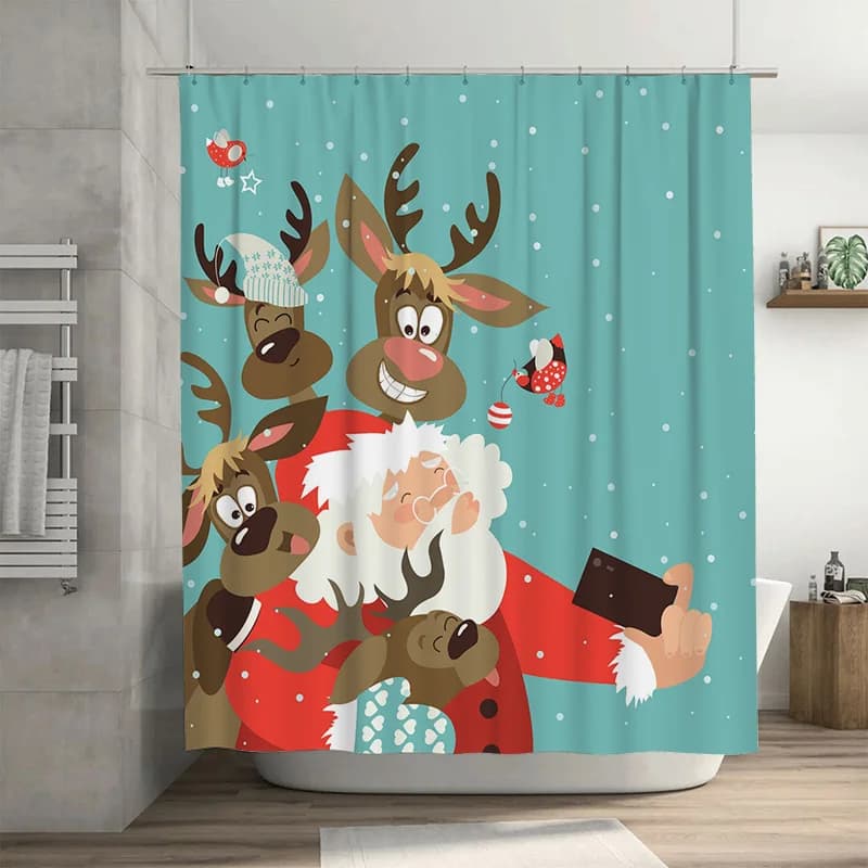 TU Tenda da doccia con renna natalizia, decorazione festiva per il bagno, simpatico cartone animato, modello di alce, sfondo in tessuto impermeabile