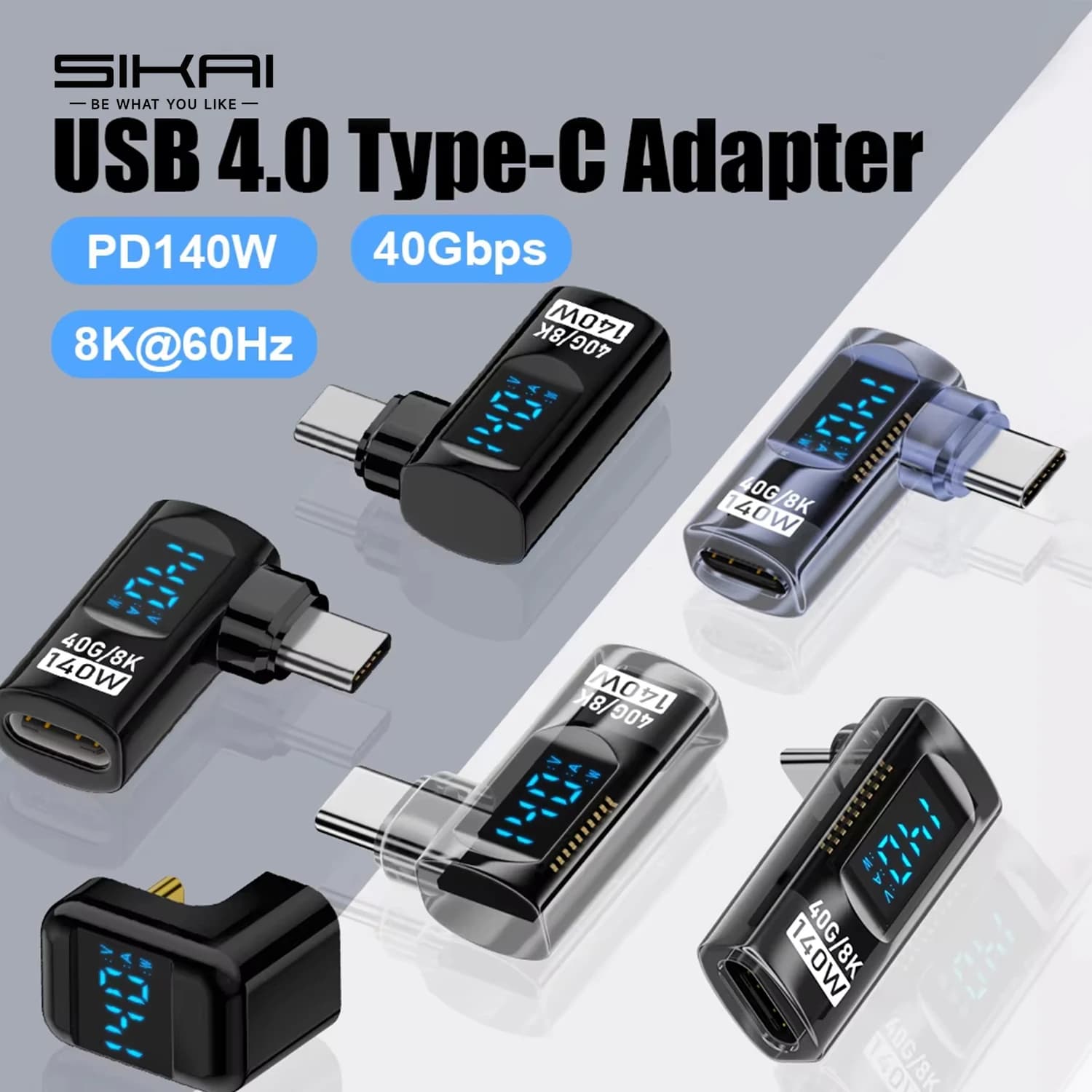 USB C Adapter 90-degree U-shaped Type C Adapter right-angle Data Transfer 40 Gbps PD 140 W USB4.0 8K 60 Hz Video for Thunderbolt 3/4