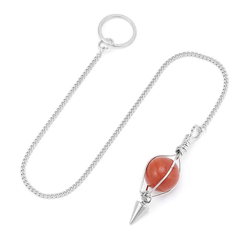 Portable Green Aventurine Stone Pendulum Amethyst Dowsing Reiki Pendulum Pendant with Chain Round Cone Pattern