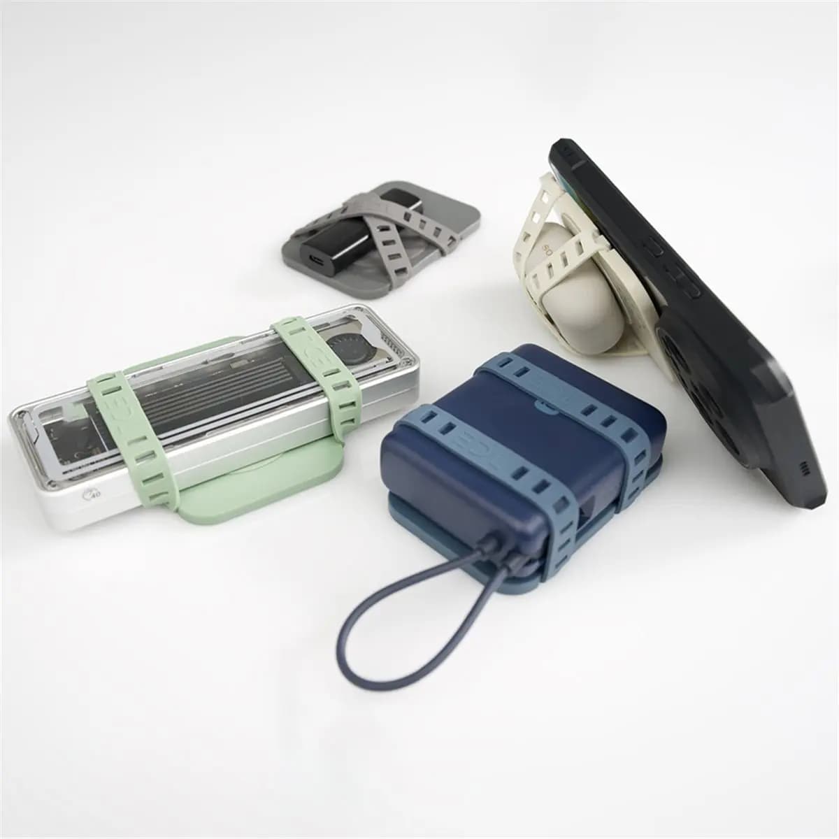 ABSF Custodia Multifunzionale con Clip, Borsa Porta Decoder Audio per Telefono, Tasca USB, Borsa per Telefono con Cinghia Elastica Magnetica, Kit Verde