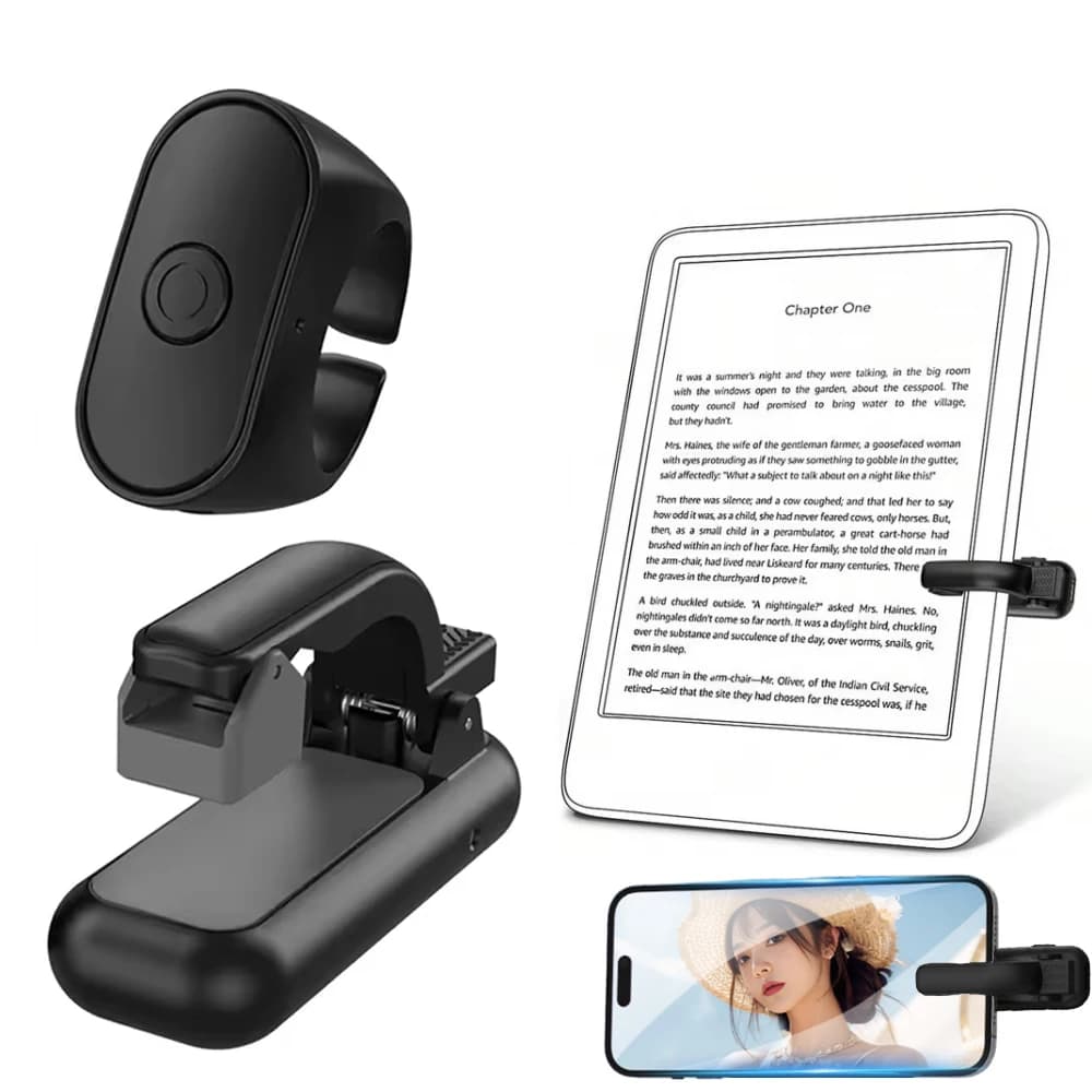 Telecomando Wireless 2in1 per Voltare Pagine, Controllo Remoto per E-Reader e Scatto Fotocamera Telefono, Compatibile con Kindle Paperwhite