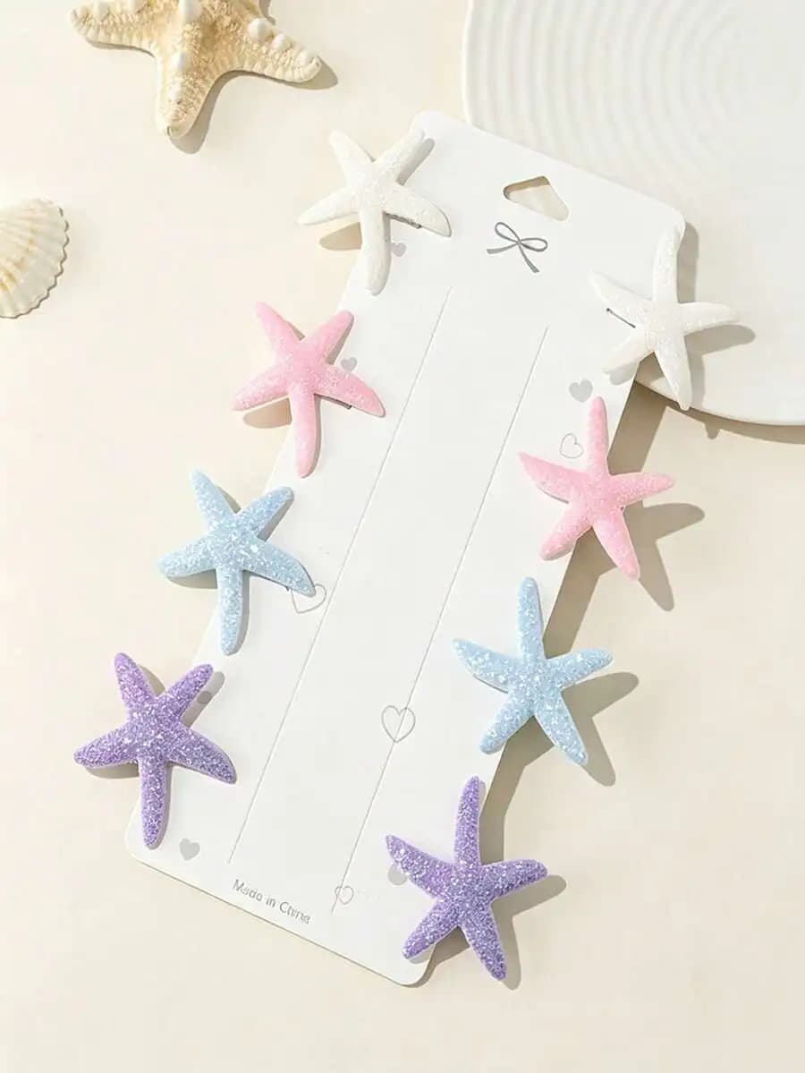 16pcs Sparkling Starfish Hair Clips For Women, Mermaid Style Ocean Theme Hair Accessories, Summer Beach Party Hair Claws