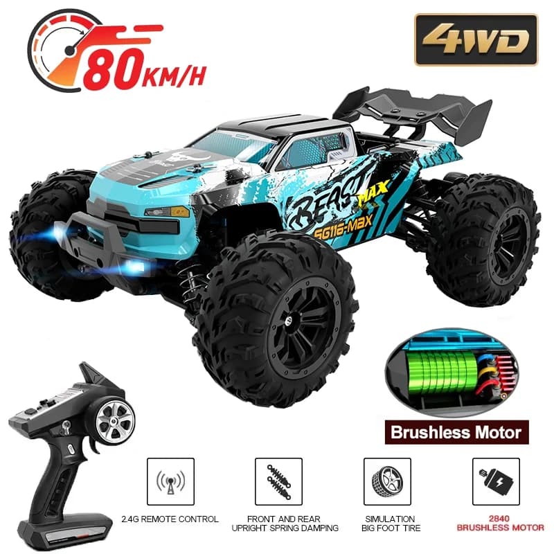 Auto RC 1:16 4WD ad Alta Velocità, Fuoristrada, Drift, Brushless, Monster Truck RC 80KM/H, Auto da Corsa Professionale, Giocattolo Telecomandato 2.4G