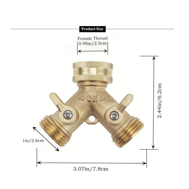 Tap water divider, three-way garden copper connector in Y shape 3/4" pipe splitter connector.