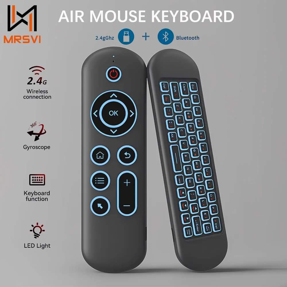 Tastiera MRSVI Air Mouse M5 Wireless 2.4G e Bluetooth con telecomando giroscopio retroilluminato a 7 colori per Smart Android TV Box, PC