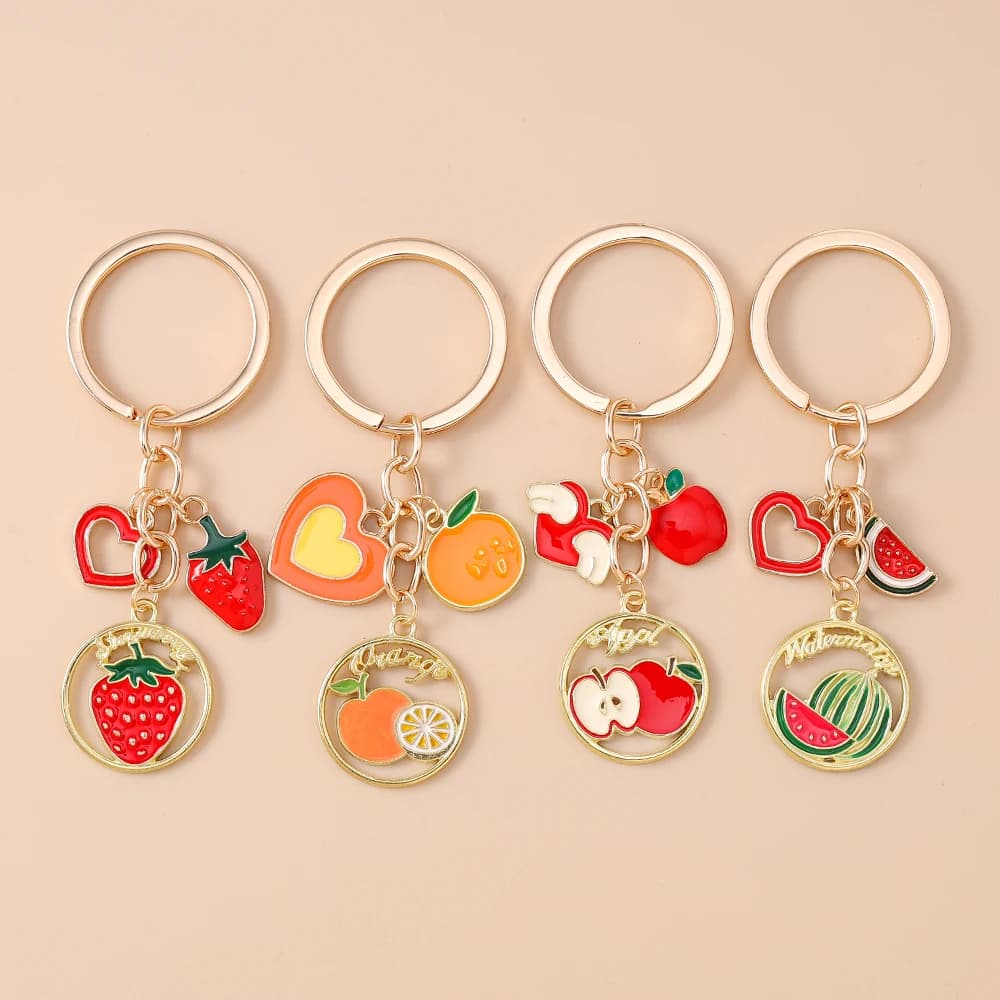 Nice keychain with enamelled fruit, strawberry, watermelon, lemon, apple, keychain for women, girls, handbags, pendants, DIY jewellery
