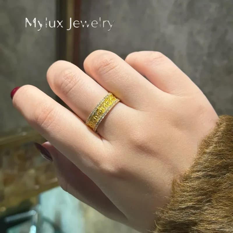 Anello Mylux Jewelry Light Luxury in oro vero 9999 24K con croce vajra, diamante e zircone, accessorio da donna, idea regalo.