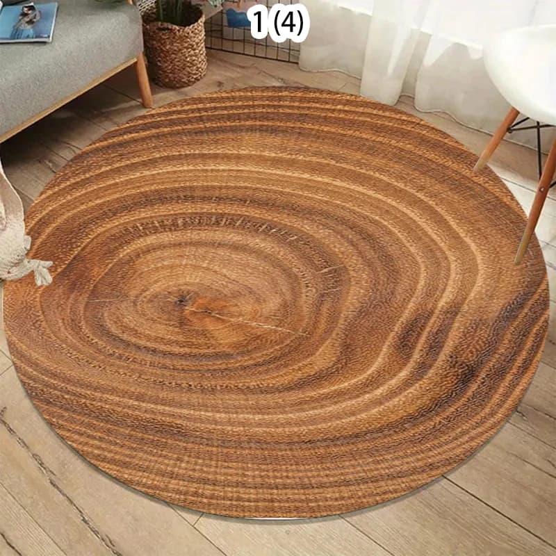 Tappeto Rotondo con Stampa Tronco d'Albero in Legno Rustico, Morbido Tappeto Circolare Antiscivolo con Design a Venature Naturali del Legno per Soggiorno