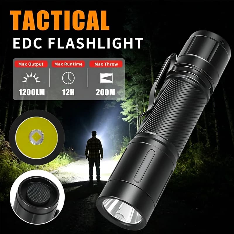 Torce LED ad Alta Potenza, Torcia Tattica con 6 Modalità, Clip per Penna, Lega di Alluminio, Impermeabile, Batteria Esterna 21700