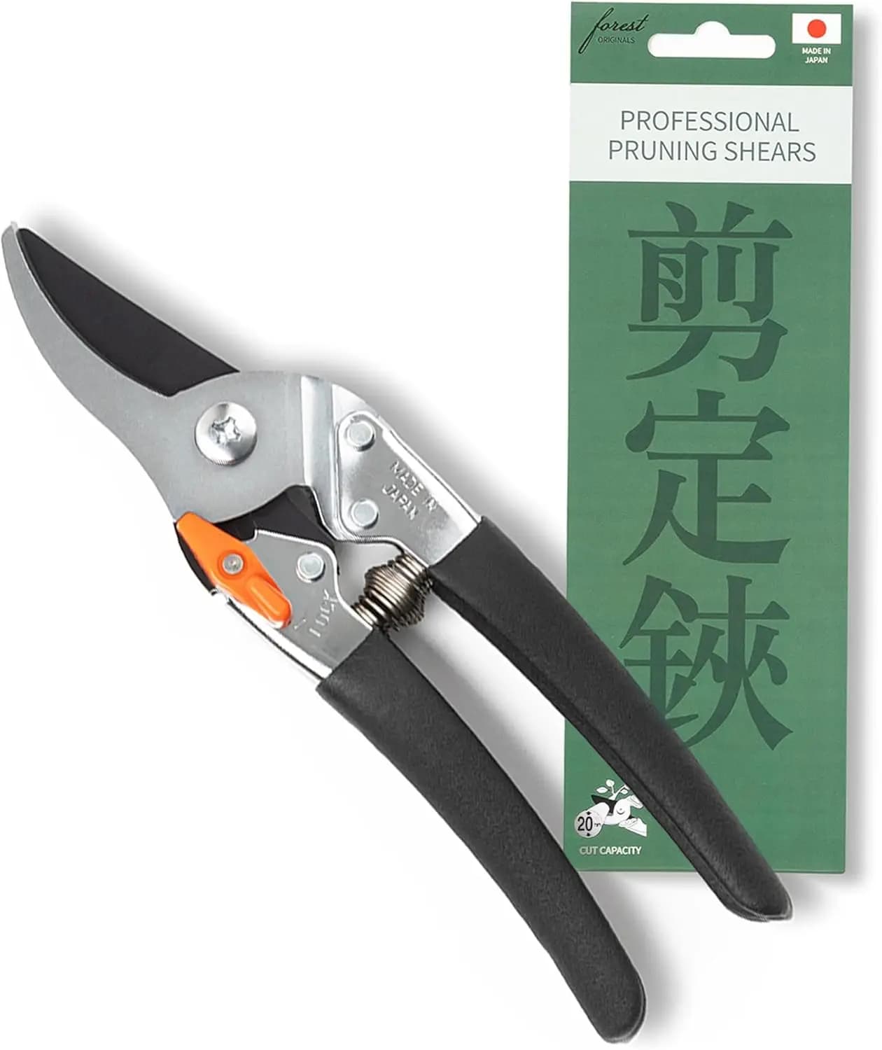 Forbici da Potatura Giapponesi 7.9 Pollici, Lama Rivestita in Fluoruro, Resistente a Ruggine e Resina, Impugnatura Ergonomica, Blocco di Sicurezza, Taglio 20mm, Cesoie da Giardino
