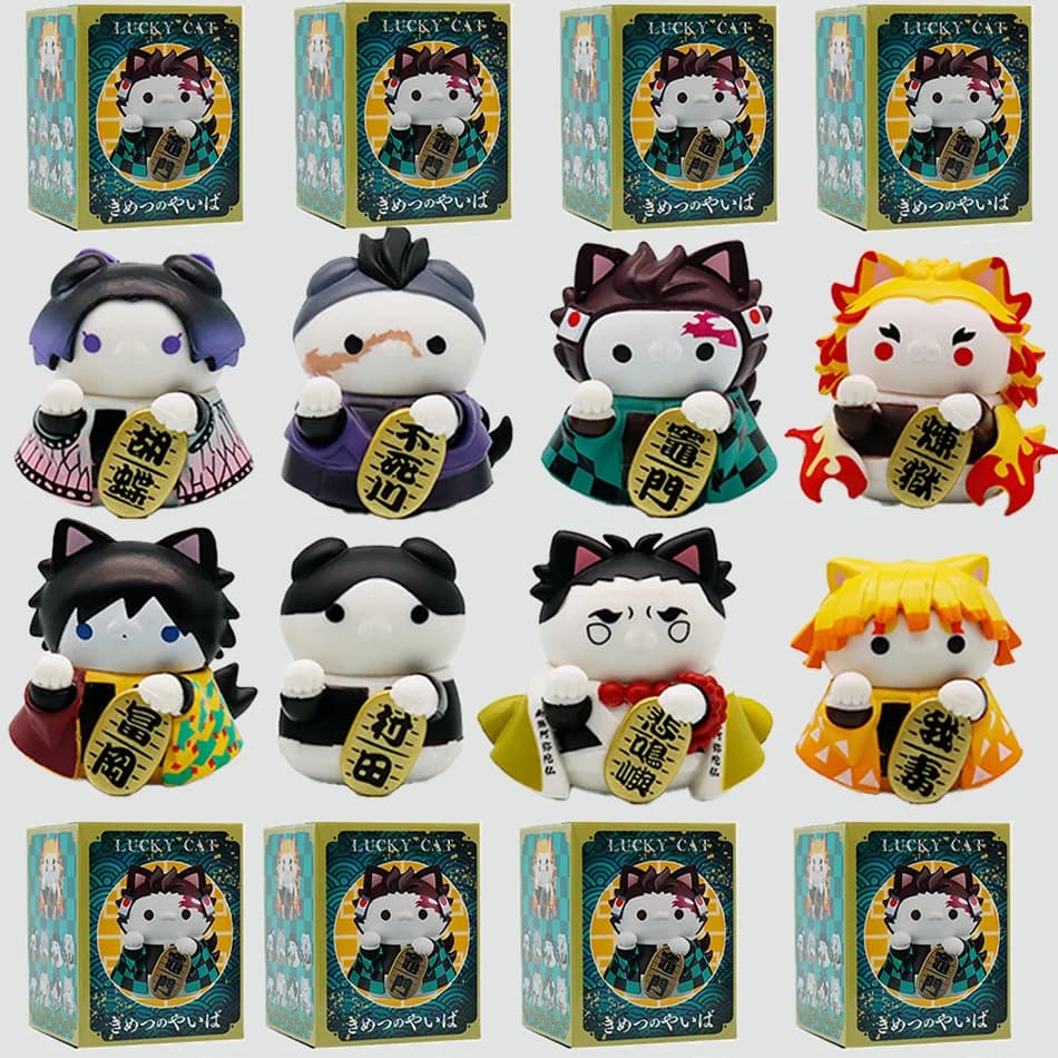 NOVITÀ: Figurine Demon Slayer, Serie Lucky Cat, Blind Box, Mini Statuette Guerrieri, Modellini d'Azione, Ornamenti per Auto e Scrivania, Regali